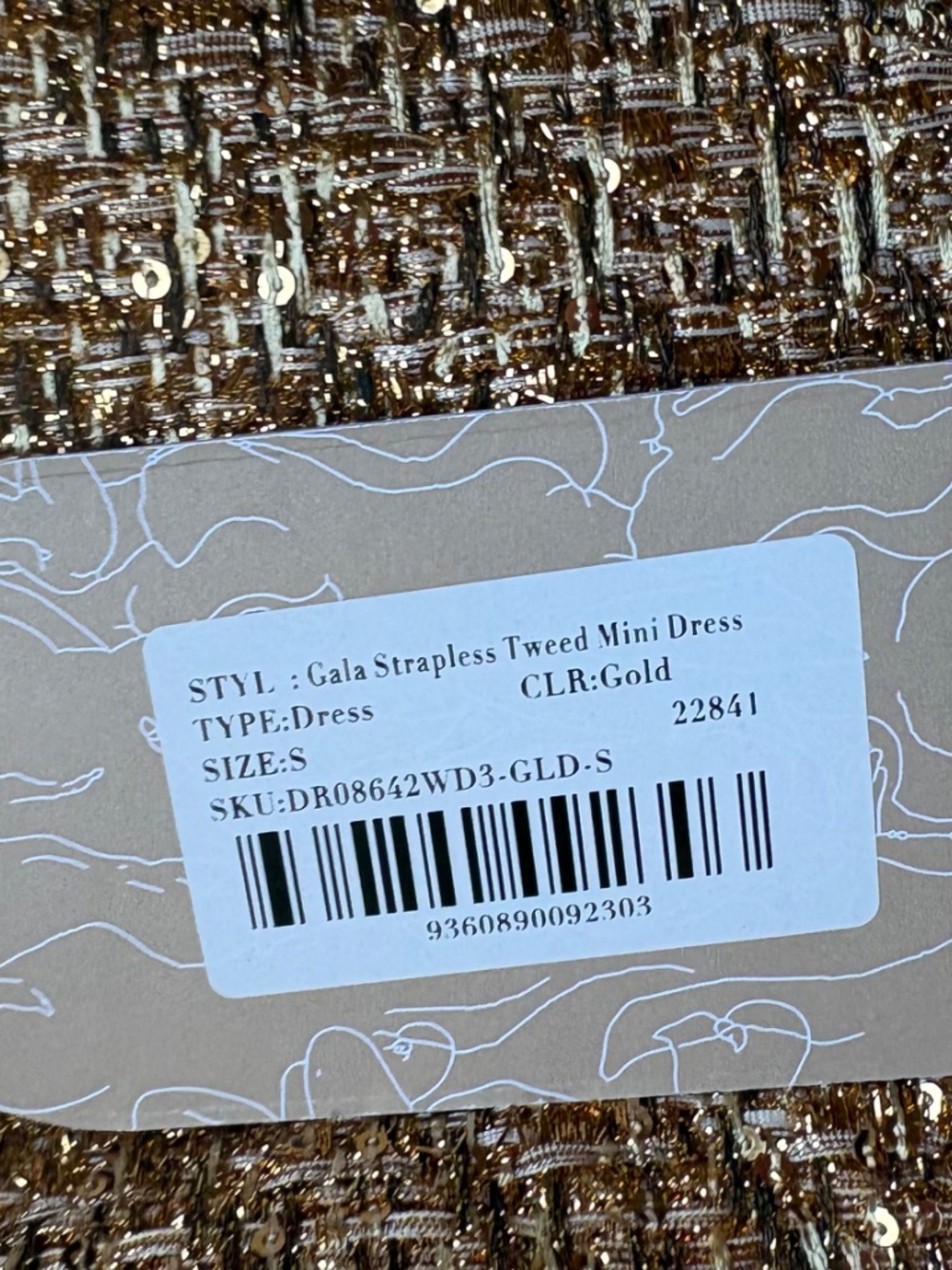 Brand New Meshki Gold Tweed Mini Dress Size Small - Picture 6 of 6